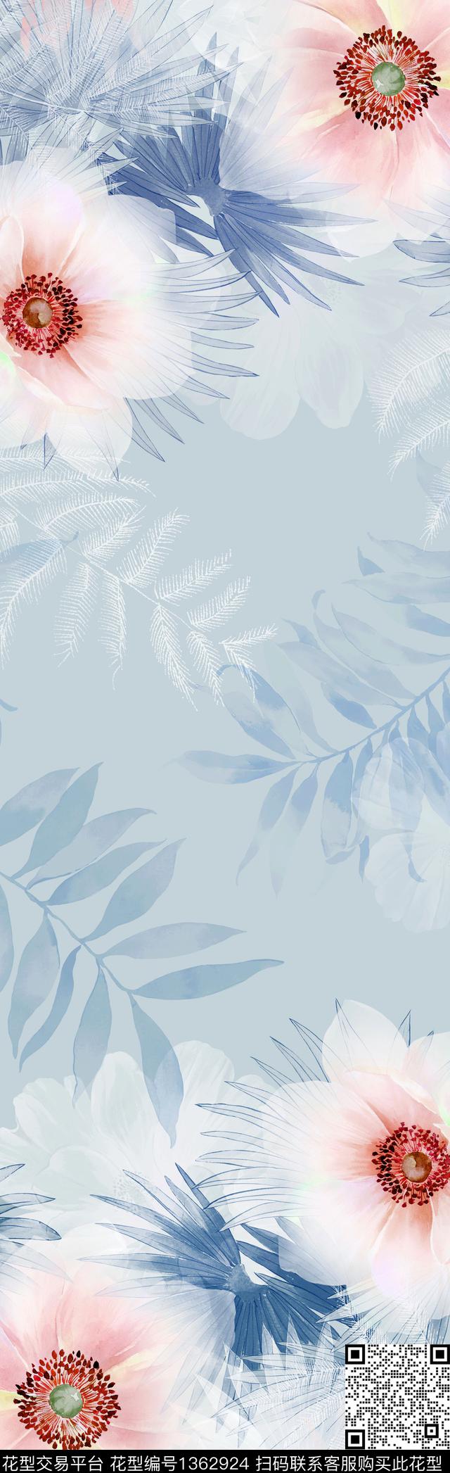 2020-9-80.jpg - 1362924 - 数码花型 花卉 手绘花卉 - 数码印花花型 － 长巾花型设计 － 瓦栏