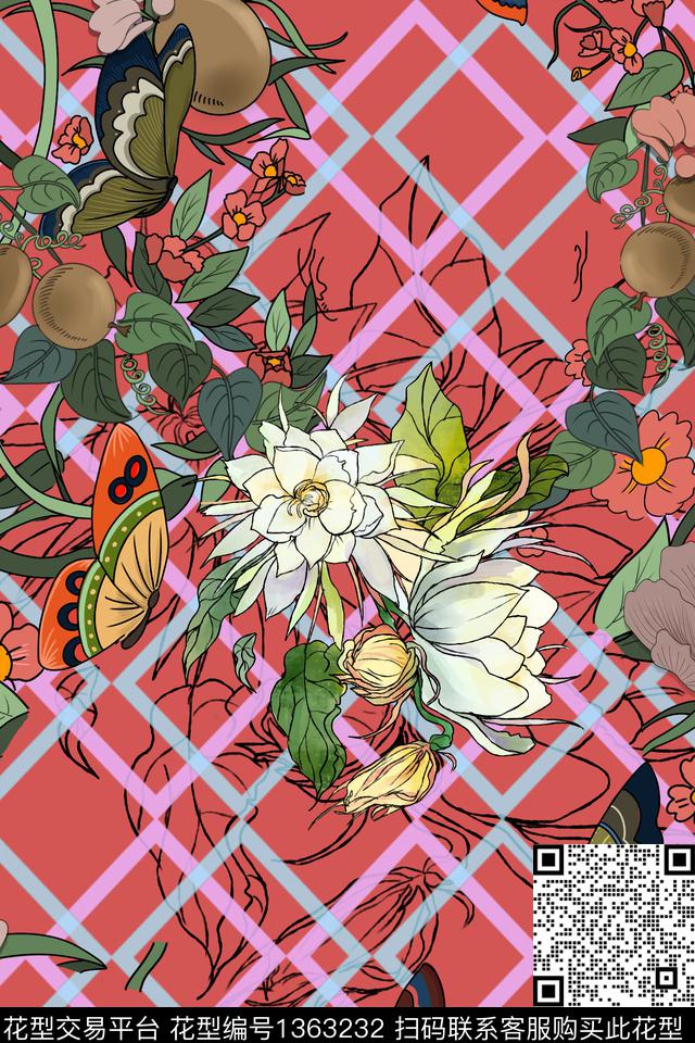 2020-9-17-3.jpg - 1363232 - 花卉蝴蝶 时尚 格子 - 数码印花花型 － 女装花型设计 － 瓦栏
