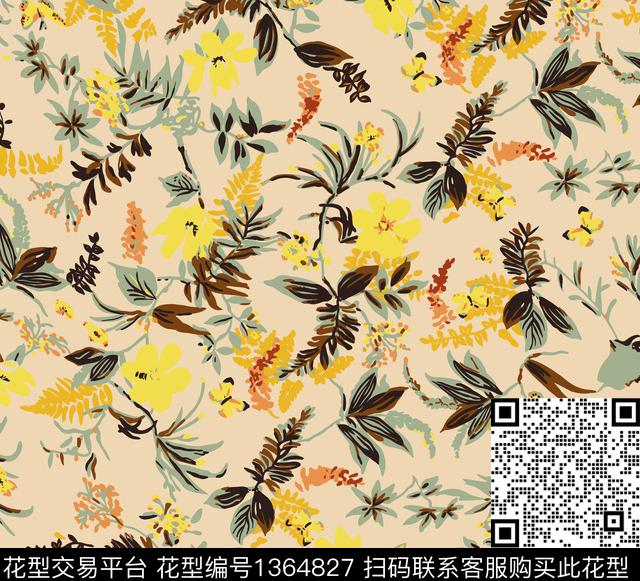 乱花花枝.jpg - 1364827 - 线条 花卉 热带花型 - 传统印花花型 － 女装花型设计 － 瓦栏