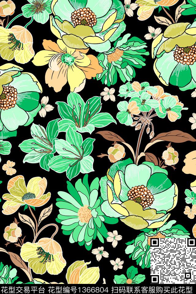 JXSJ100420.jpg - 1366804 - 绿植树叶 抽象花卉 抱枕 - 传统印花花型 － 女装花型设计 － 瓦栏