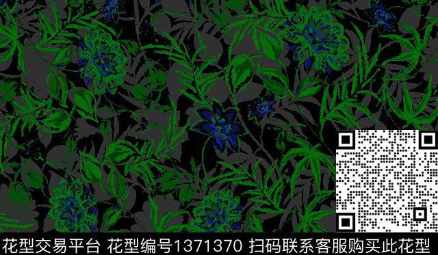 252-1.tif - 1371370 - 彩底花卉 壁画 灰色花 - 传统印花花型 － 女装花型设计 － 瓦栏