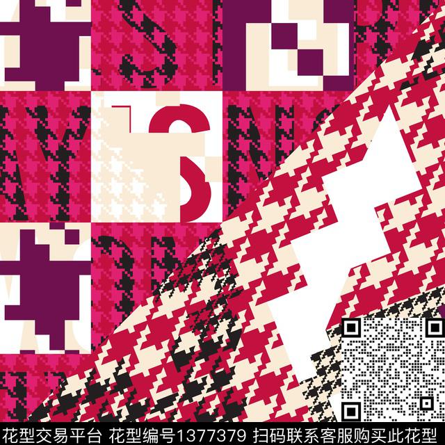 方巾90-25.jpg - 1377379 - 几何 格子 大牌风 - 传统印花花型 － 方巾花型设计 － 瓦栏