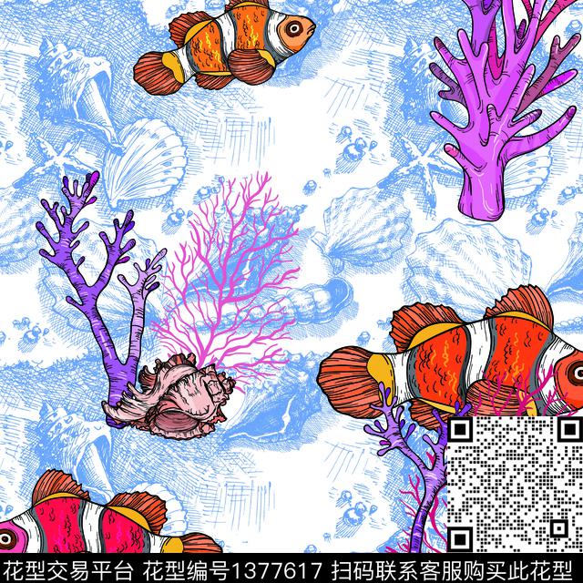 1A47.jpg - 1377617 - 沙滩 贝壳 热带鱼 - 传统印花花型 － 女装花型设计 － 瓦栏