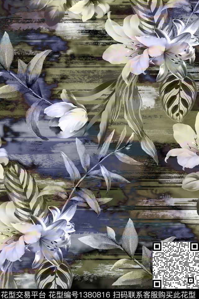 20K1401.jpg - 1380816 - 绿植树叶 花卉 热带花型 - 数码印花花型 － 男装花型设计 － 瓦栏