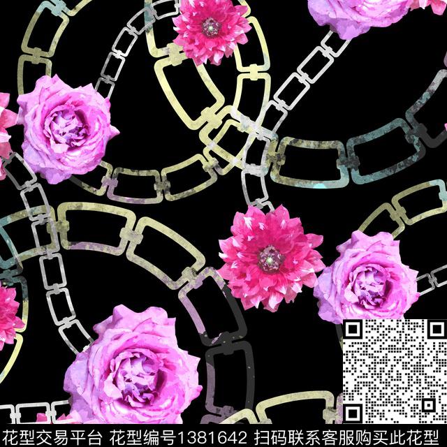 AS288(1).jpg - 1381642 - 彩底花卉 链条 大牌风 - 数码印花花型 － 女装花型设计 － 瓦栏