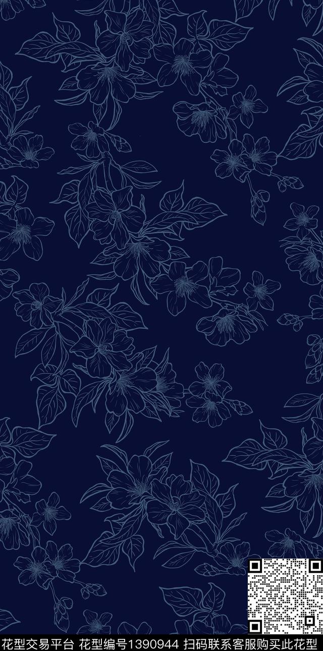 xiantiaohua.jpg - 1390944 - 线条 花卉 手绘花卉 - 传统印花花型 － 女装花型设计 － 瓦栏