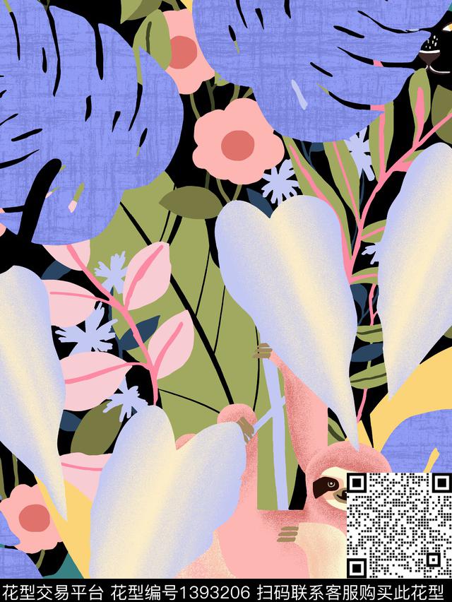 秘境狂欢.jpg - 1393206 - 插画 动物 大牌风 - 传统印花花型 － 女装花型设计 － 瓦栏
