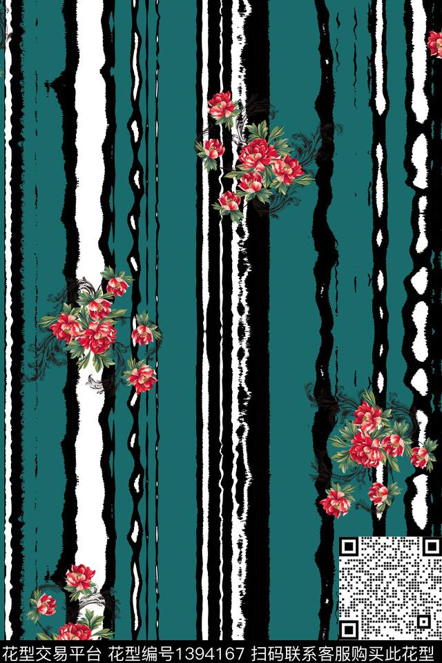 qx1445.jpg - 1394167 - 几何 花卉 条纹 - 数码印花花型 － 女装花型设计 － 瓦栏