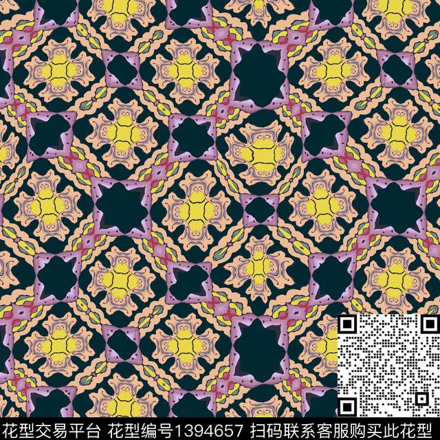 格子.jpg - 1394657 - 几何 民族风 抽象 - 数码印花花型 － 女装花型设计 － 瓦栏