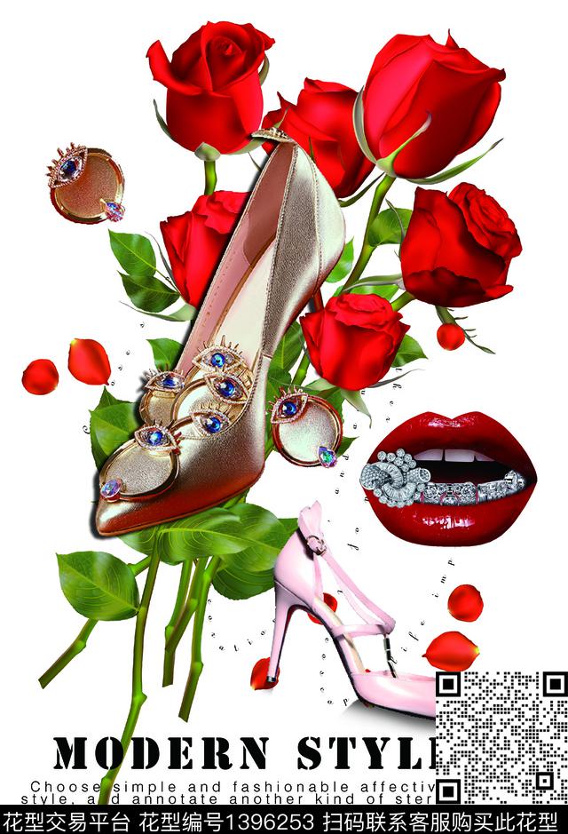 L-YJ9011.jpg - 1396253 - 字母 珠宝宝石 鞋 - 数码印花花型 － 女装花型设计 － 瓦栏
