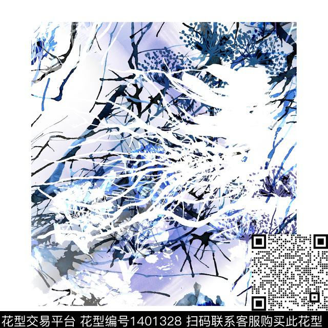 2021232.jpg - 1401328 - 笔触 扎染花型 抽象花卉 - 数码印花花型 － 女装花型设计 － 瓦栏