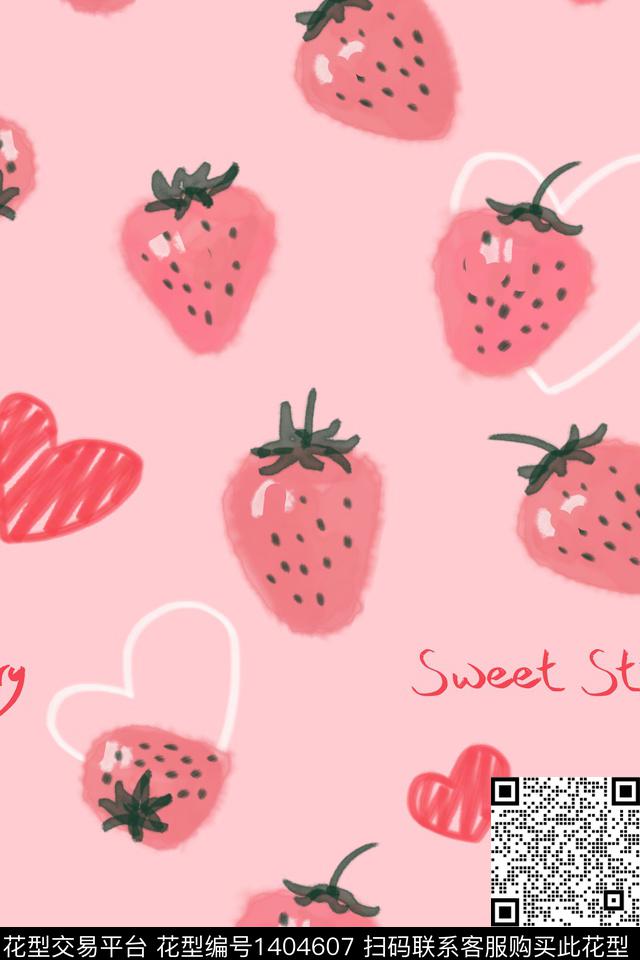 草莓.jpg - 1404607 - 爱心 文字 小清新 - 传统印花花型 － 童装花型设计 － 瓦栏