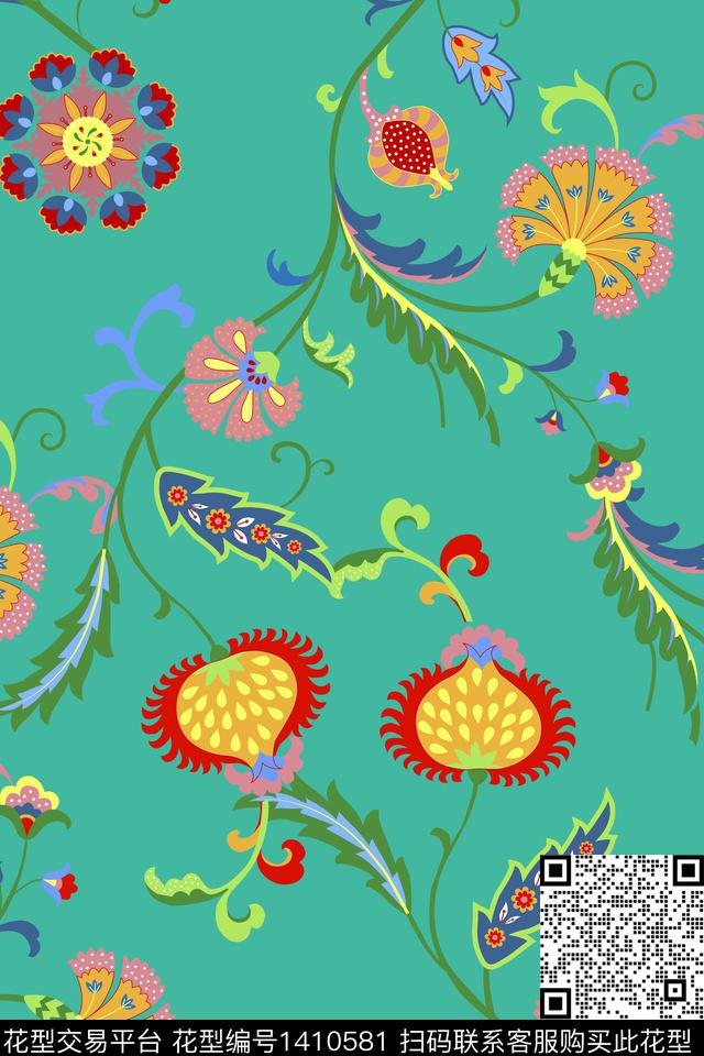 qx2026.jpg - 1410581 - 绿植树叶 花卉 大牌风 - 数码印花花型 － 女装花型设计 － 瓦栏