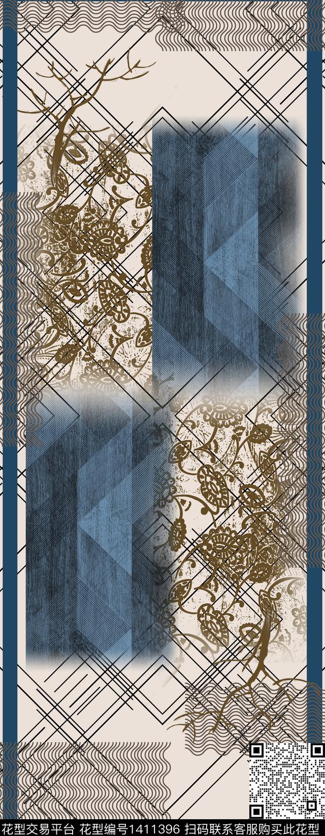 ym521-3.jpg - 1411396 - 几何 复古 抽象 - 数码印花花型 － 长巾花型设计 － 瓦栏