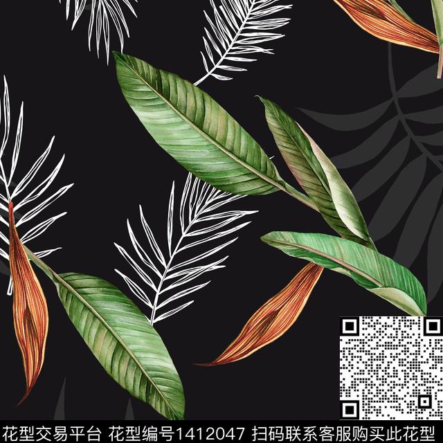 JN00133.jpg - 1412047 - 绿植树叶 水彩 动物 - 数码印花花型 － 女装花型设计 － 瓦栏