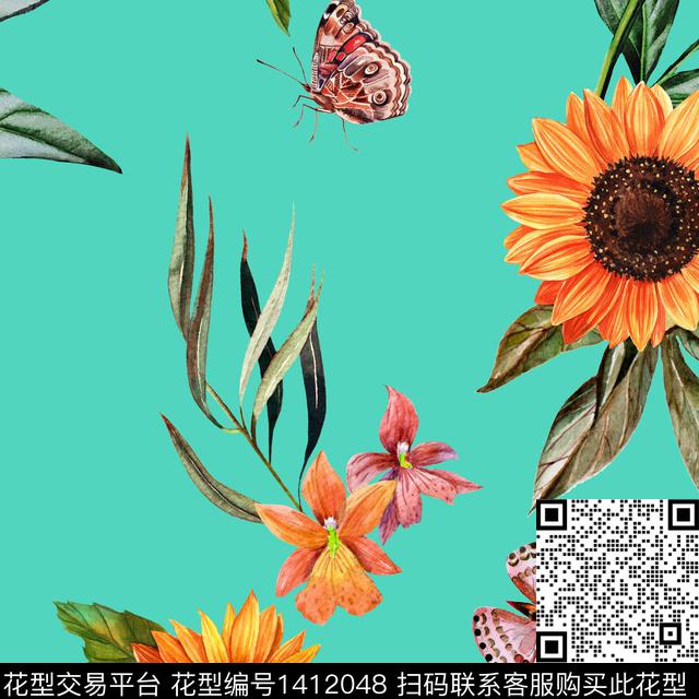 JN00134.jpg - 1412048 - 绿植树叶 水彩 动物 - 数码印花花型 － 女装花型设计 － 瓦栏