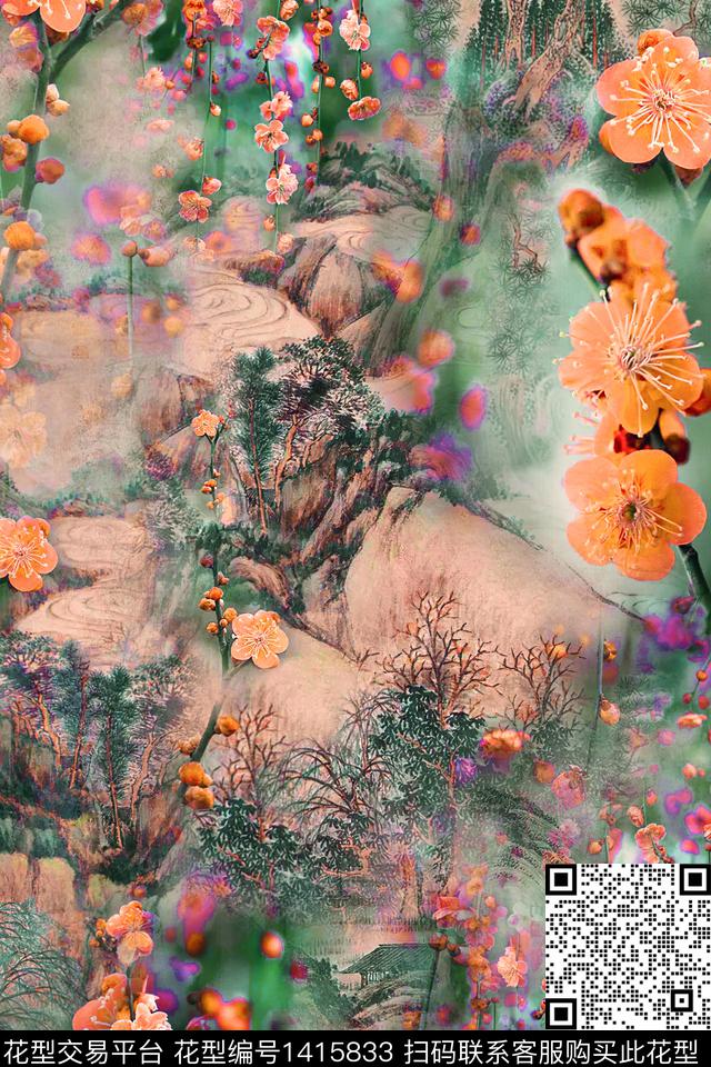 1995.jpg - 1415833 - 数码花型 国画 水彩花卉 - 数码印花花型 － 女装花型设计 － 瓦栏