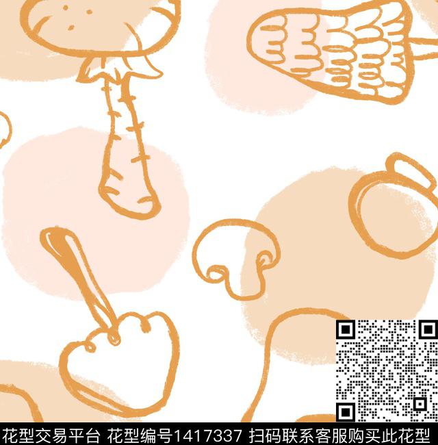 插画蘑菇.jpg - 1417337 - 插画 简约 蘑菇 - 数码印花花型 － 童装花型设计 － 瓦栏