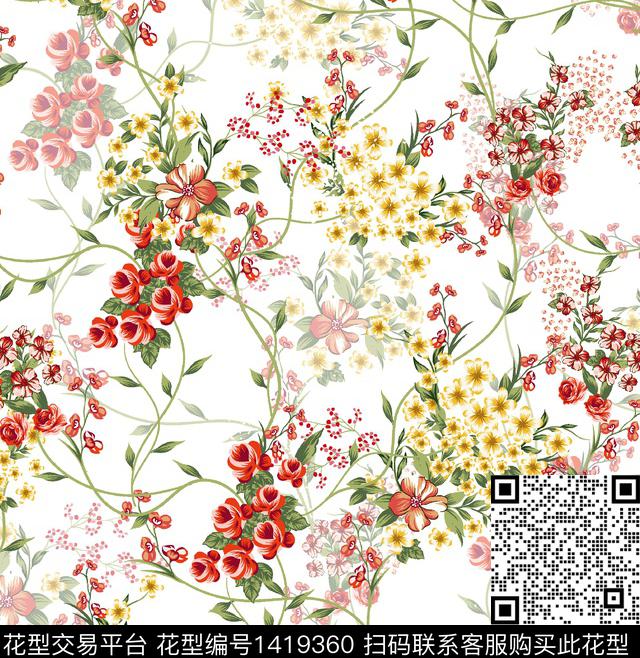 WC00634.jpg - 1419360 - 绿植树叶 雪纺 大牌风 - 传统印花花型 － 女装花型设计 － 瓦栏