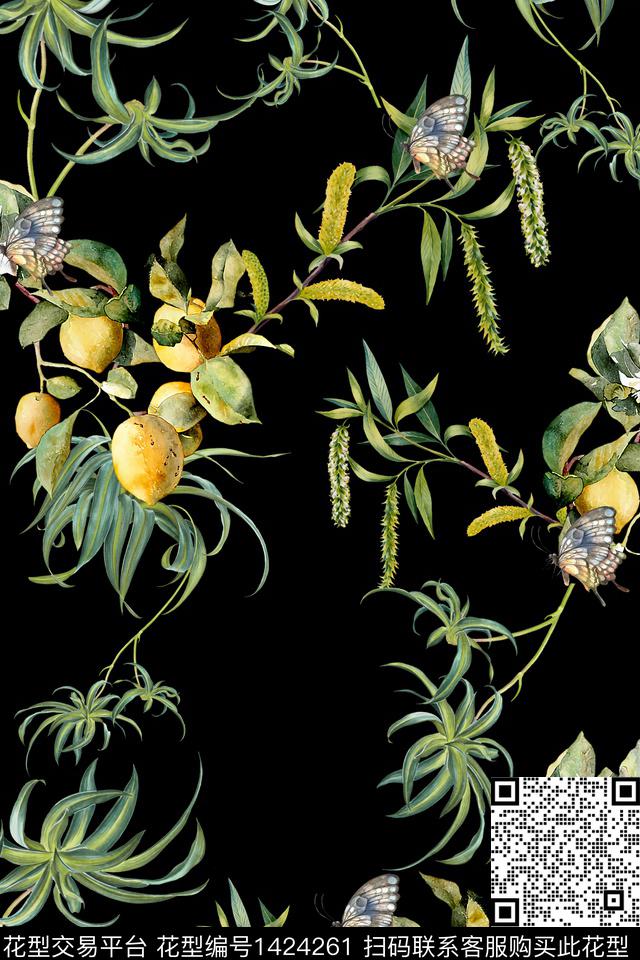 梨子.jpg - 1424261 - 水果 柠檬 花卉 - 数码印花花型 － 女装花型设计 － 瓦栏