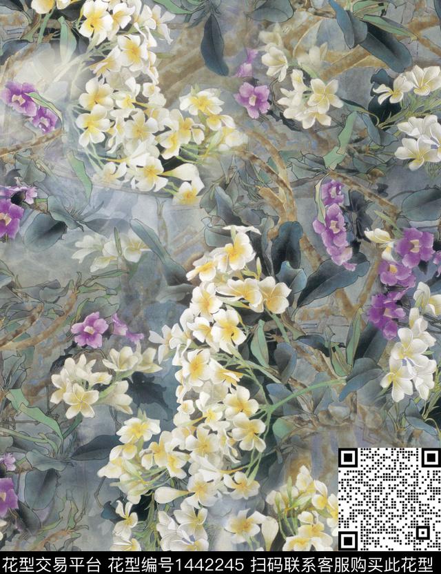 DG010730.jpg - 1442245 - 绿植树叶 数码花型 水墨风 - 数码印花花型 － 女装花型设计 － 瓦栏