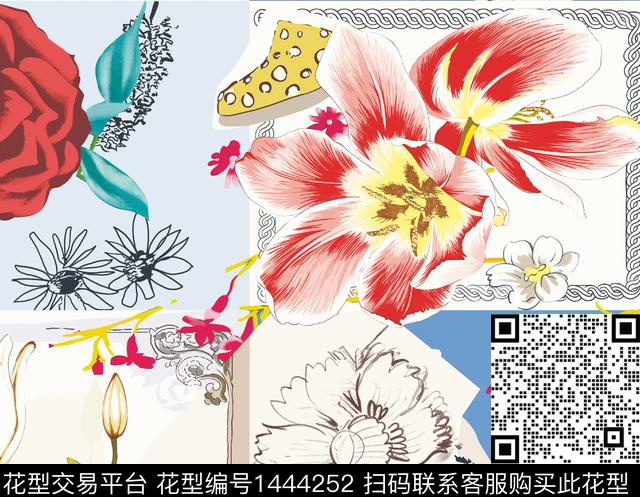 007.jpg - 1444252 - 几何花卉 大牌风 热带花型 - 数码印花花型 － 女装花型设计 － 瓦栏