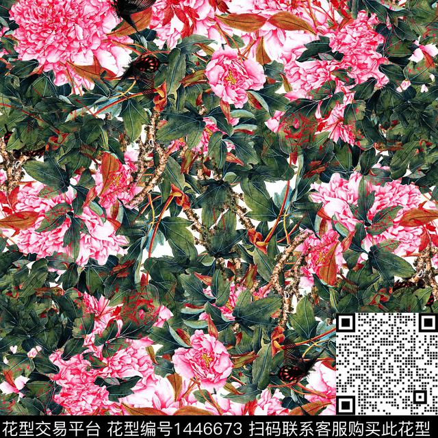 花.jpg - 1446673 - 鲜花 花卉蝴蝶 数码花型 - 数码印花花型 － 其他花型设计 － 瓦栏