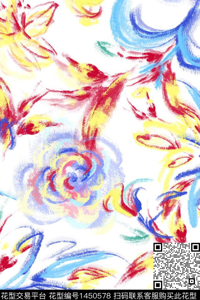 涂鸦5 .jpg - 1450578 - 清爽底花卉 花卉 年轻女性 - 传统印花花型 － 女装花型设计 － 瓦栏
