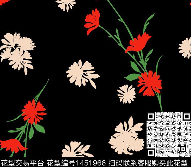 guan921.jpg - 1451966 - 花卉 抽象 黑底花卉 - 传统印花花型 － 女装花型设计 － 瓦栏