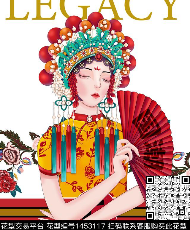 210919国潮女-白.jpg - 1453117 - 胸前独幅 定位花 中国 - 数码印花花型 － 男装花型设计 － 瓦栏