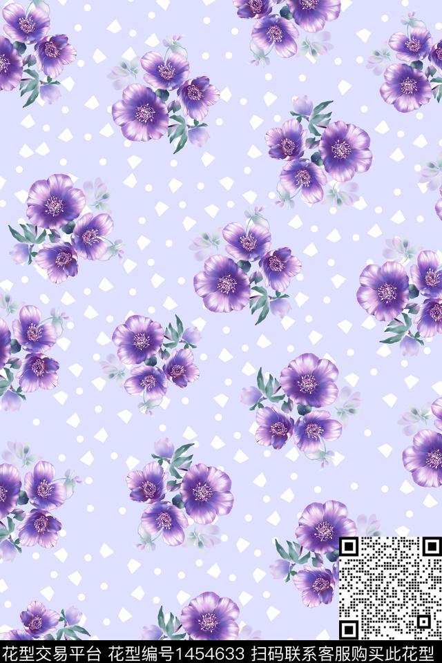 WC01414.jpg - 1454633 - 几何花卉 水彩 雪纺 - 传统印花花型 － 女装花型设计 － 瓦栏