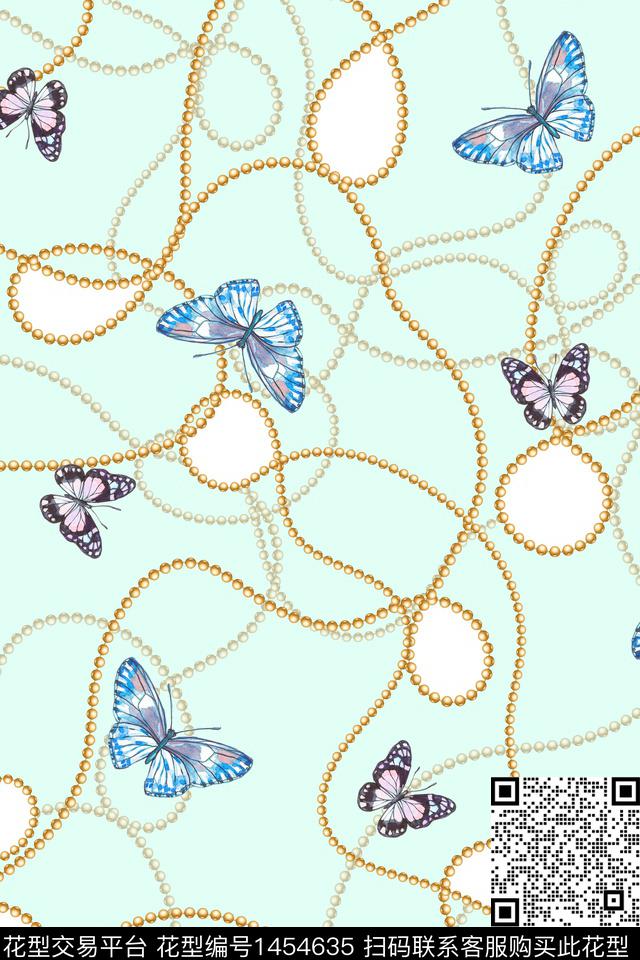 WC01417.jpg - 1454635 - 花卉蝴蝶 链条 雪纺 - 传统印花花型 － 女装花型设计 － 瓦栏
