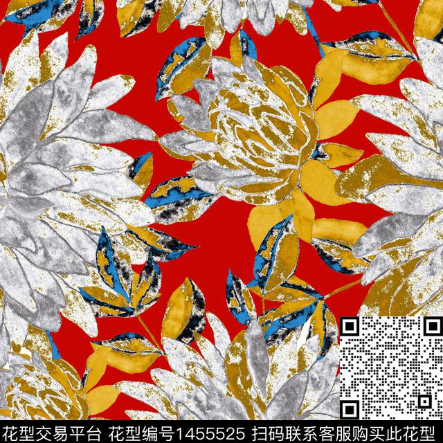 05.tif - 1455525 - 民族花卉 彩底花卉 泳装花型 - 数码印花花型 － 泳装花型设计 － 瓦栏