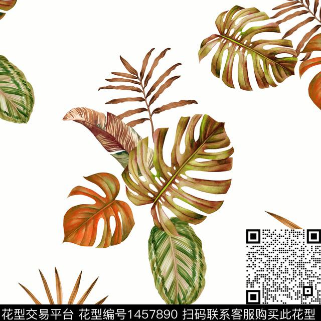 JN00183.jpg - 1457890 - 绿植树叶 插画 数码花型 - 数码印花花型 － 女装花型设计 － 瓦栏