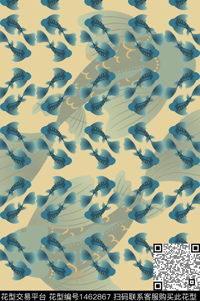 蓝玉.jpg - 1462867 - 动物 星座 yu鱼 - 数码印花花型 － 女装花型设计 － 瓦栏