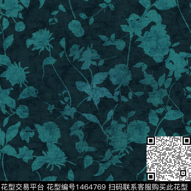 复古绿.jpg - 1464769 - 肌理 做旧 复古蓝绿色风格 - 数码印花花型 － 女装花型设计 － 瓦栏