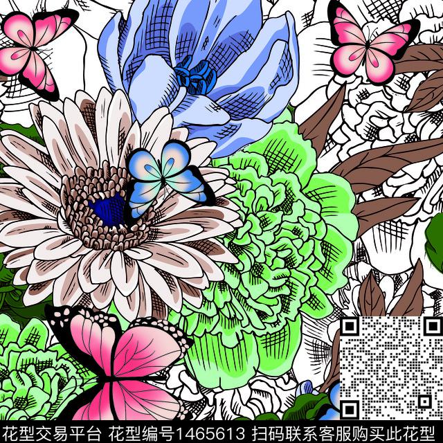 17.jpg - 1465613 - 花卉蝴蝶 菊花 大牌风 - 数码印花花型 － 女装花型设计 － 瓦栏