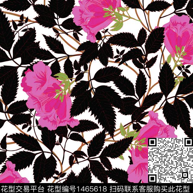 25.jpg - 1465618 - 花卉蝴蝶 菊花 大牌风 - 传统印花花型 － 女装花型设计 － 瓦栏