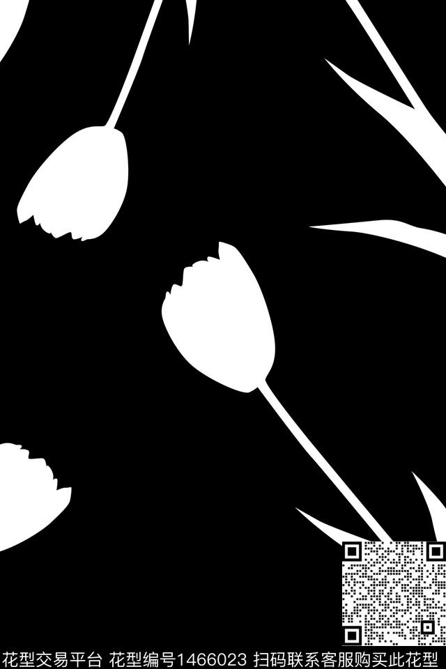 2021-11-30郁金香剪影.jpg - 1466023 - 定位花 几何 花卉 - 传统印花花型 － 女装花型设计 － 瓦栏