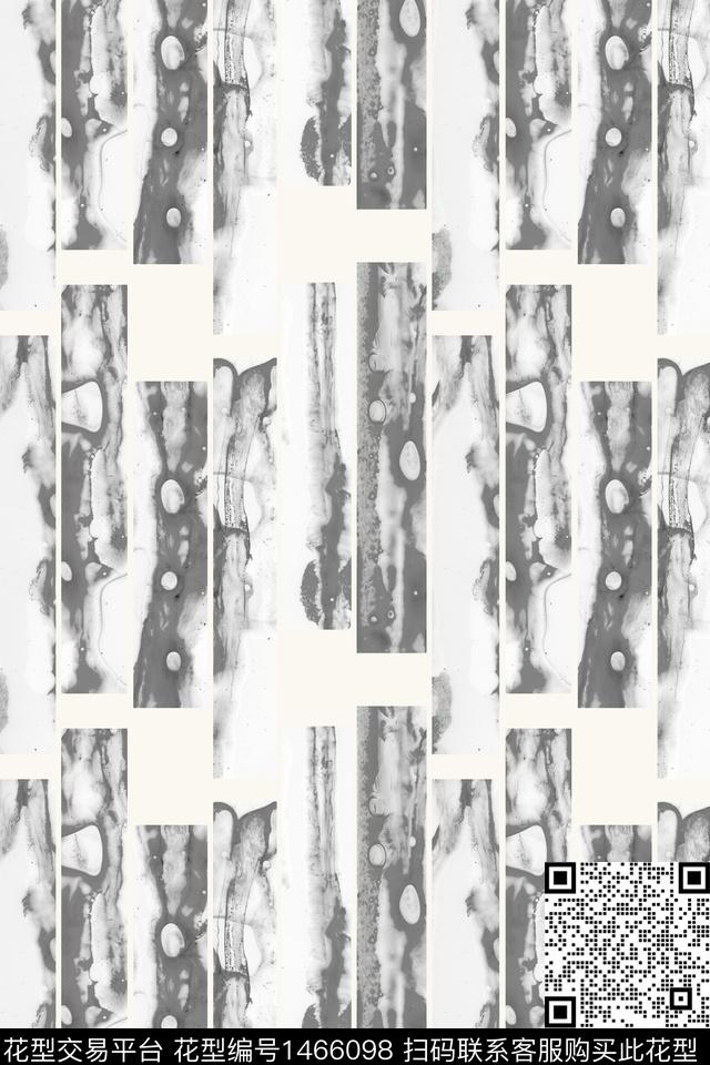 年轮.jpg - 1466098 - 男装满版花 黑白花型 抽象水墨 - 数码印花花型 － 男装花型设计 － 瓦栏