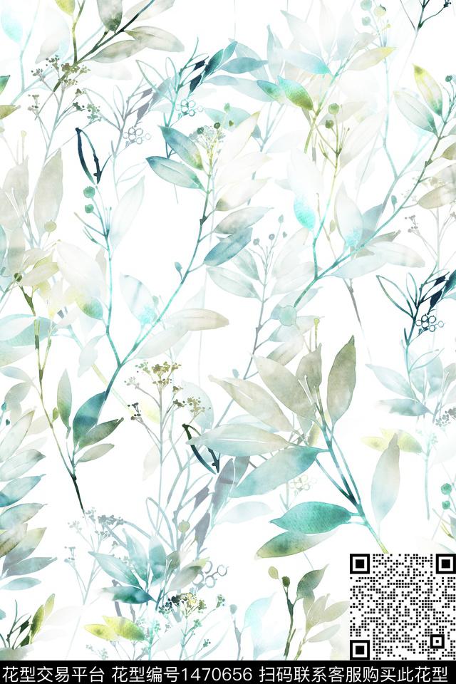 XZ2912.jpg - 1470656 - 真丝 热带花型 绿植树叶 - 数码印花花型 － 女装花型设计 － 瓦栏