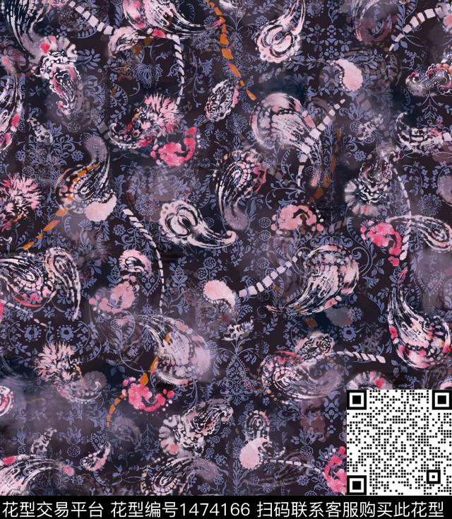 水彩民俗佩斯利.jpg - 1474166 - 水彩 笔触 佩斯利 - 数码印花花型 － 男装花型设计 － 瓦栏