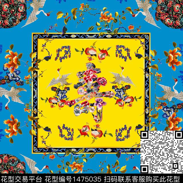 Y22f002.jpg - 1475035 - 方巾 传统纹样 婚庆 - 数码印花花型 － 方巾花型设计 － 瓦栏