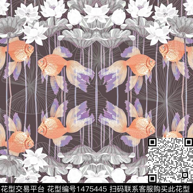 年年有鱼.jpg - 1475445 - 民族风 清爽底花卉 花卉 - 数码印花花型 － 男装花型设计 － 瓦栏