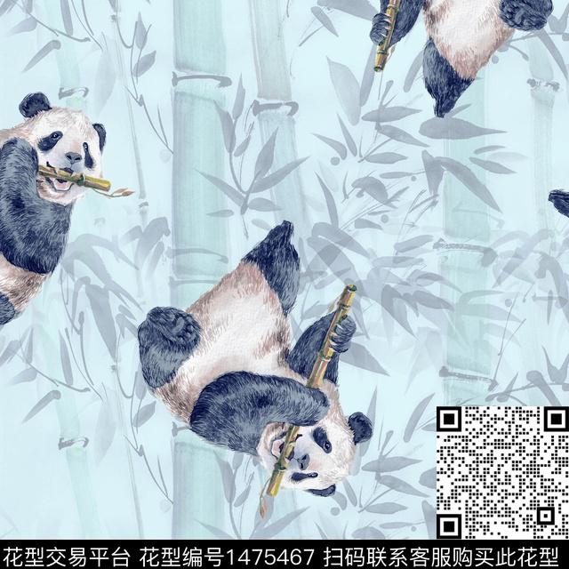 竹子熊猫.jpg - 1475467 - 男装满版花 动物花卉 动物头 - 数码印花花型 － 男装花型设计 － 瓦栏