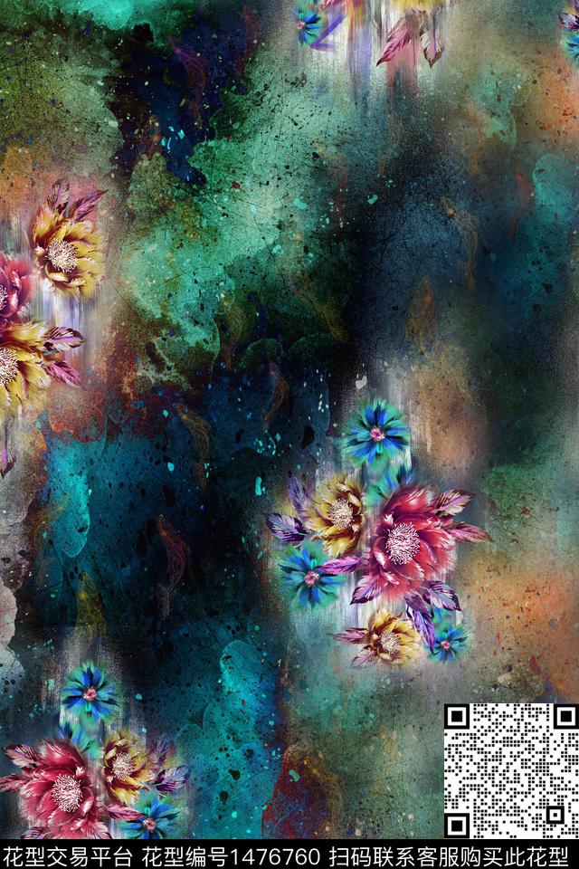 j - 17.jpg - 1476760 - 定位花 抽象花卉 数码定位花 - 数码印花花型 － 女装花型设计 － 瓦栏