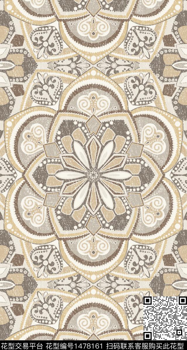 4-2-A1.jpg - 1478161 - 民族花卉 六边形 床品 - 传统印花花型 － 沙发布花型设计 － 瓦栏