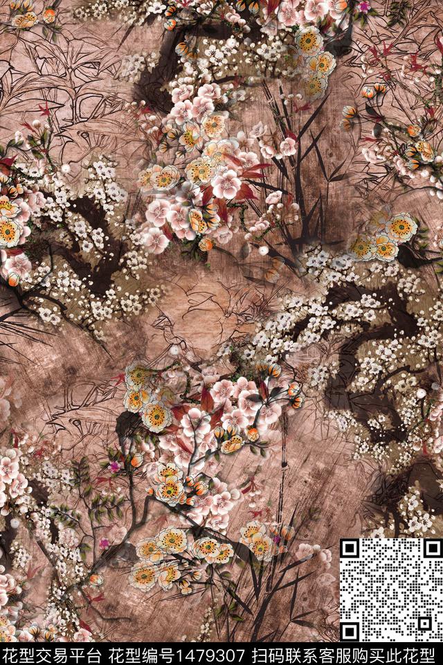 Orst_lu1905A-1.jpg - 1479307 - 花卉 香云纱 真丝 - 数码印花花型 － 女装花型设计 － 瓦栏