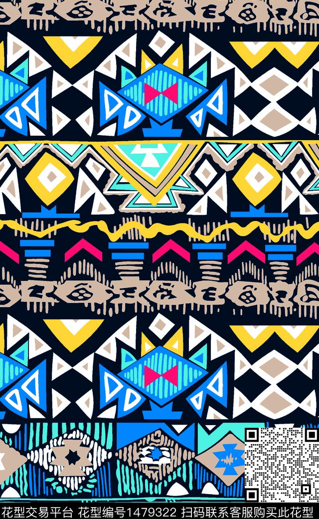 手绘民族风欧式花纹.jpg - 1479322 - 涂鸦 几何 民族花卉 - 数码印花花型 － 女装花型设计 － 瓦栏