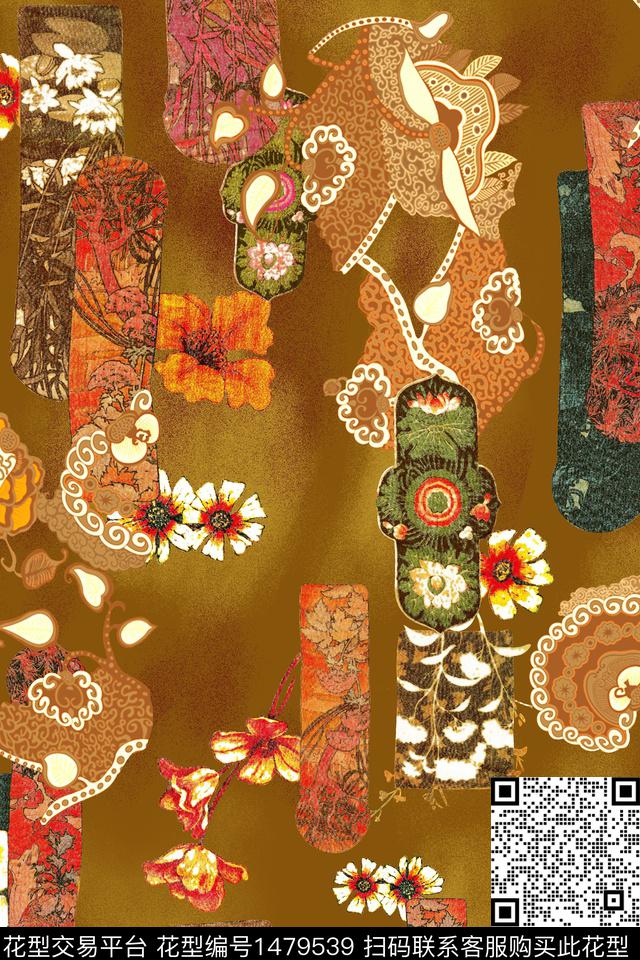 Orst_xx2102J.jpg - 1479539 - 民族风 香云纱 中国 - 数码印花花型 － 女装花型设计 － 瓦栏